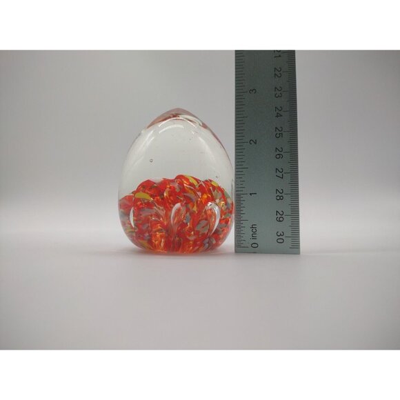 Vintage 3" Norleans Japan Blown Glass Egg Paperweight Orange Millefiori Bubbles - Picture 16 of 17
